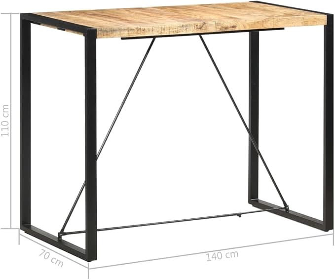 55.1" Industrial Bar Table Solid Mango Wood Top with Steel Frame 43.3" H Counter Height Dining for Kitchen, Dining Room, Apartment Hangouts