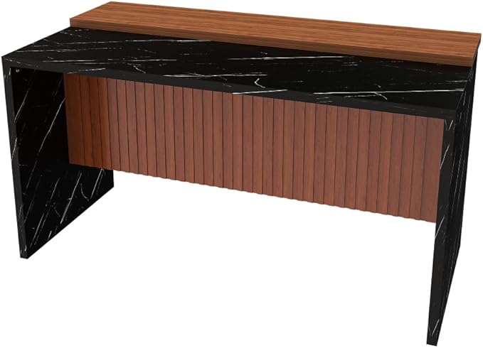63 Inch Kitchen Island with 4 Deep Brown Bar Stools – White Marble Countertop, Integrated LED Lighting & Grille Design, Multi-Functional Breakfast Bar for Dining Rooms, (Black Island)