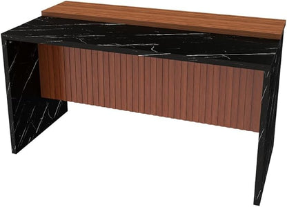 63 Inch Kitchen Island with 4 Deep Brown Bar Stools – White Marble Countertop, Integrated LED Lighting & Grille Design, Multi-Functional Breakfast Bar for Dining Rooms, (Black Island)