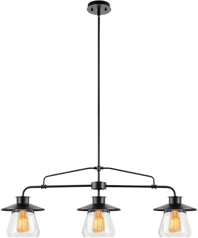Globe Electric 64845 Nate 3-Light Pendant, Oil Rubbed Bronze, Clear Glass Shades, Bulb Not Included