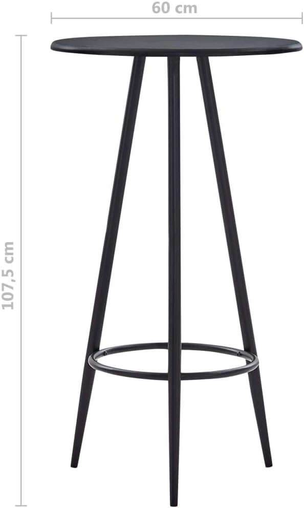 Black Round Bar Table, MDF Top Steel Frame, 23.6" Diameter x 42.3" Height, 4-Person Dining Furniture for Kitchen & Dining Room