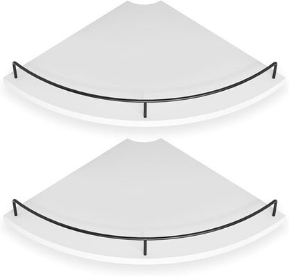 Corner Floating Shelves, Rustic Brown Wood, Set of 2, Wall Mount Storage with Guardrail for Bathroom Kitchen Living Room (White)