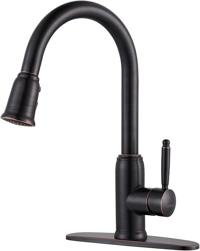 WOWOW Bronze Kitchen Faucet with Sprayer: 304 Stainless Steel Kitchen Sink Faucet High Arc Pull Down Design for 1 or 3 Hole, Vintage Style