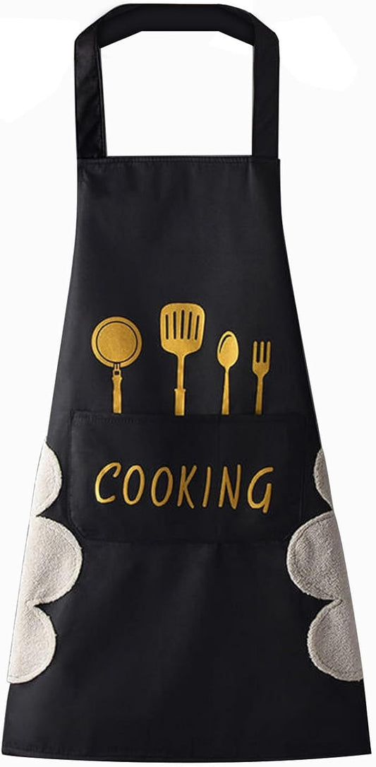 DILLMAN Women Kitchen Apron with Hand Wipe Pockets，Big Pocket,Hand-wiping, Waterproof for Cooking Baking