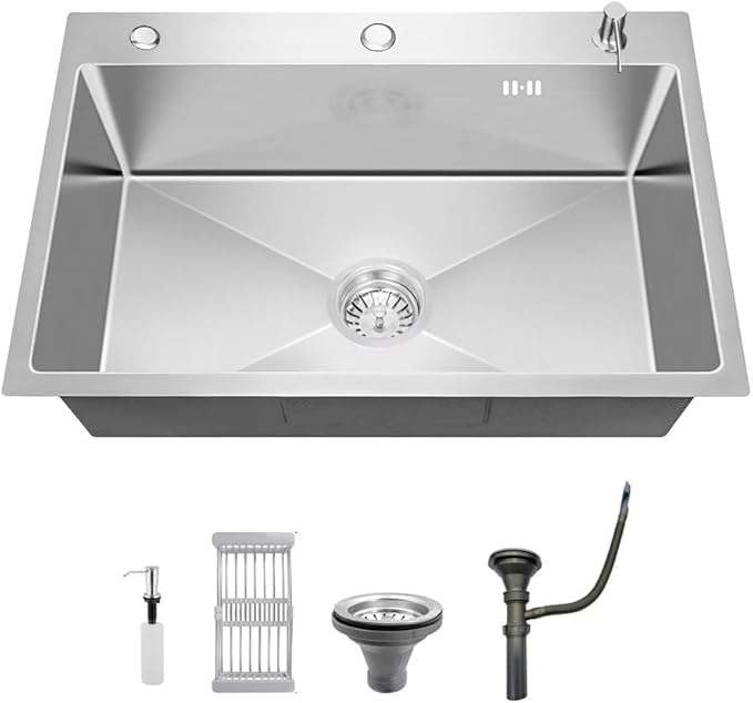 ARTLINE Drop In Stainless Steel Kitchen Sink, 3 Hole Topmount Single Bowl Workstation Sink, Farmhouse Workstation sink with Multiple Accessories (23.6 x 17.7in)