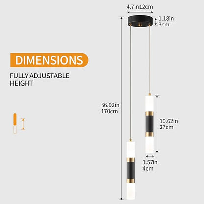 2-Light Pendant Lights Kitchen Island Dimmable LED Modern Mini Pendant Light, Bedroom Small Pendant Light Fixtures (Black Gold)