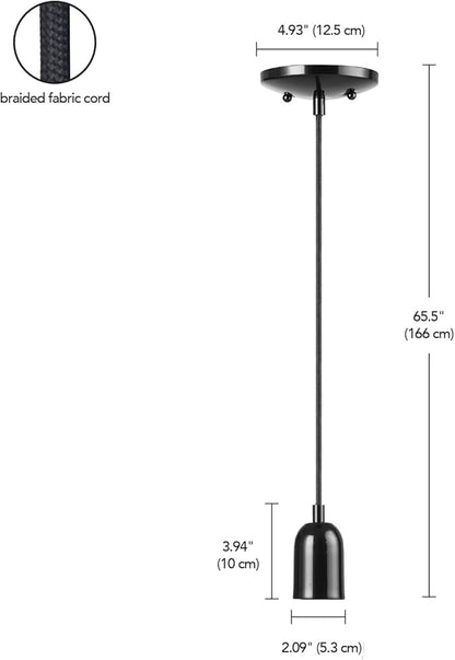 GLOBE Electric x Novogratz 60614 1-Light Pendant Light Fixture, Glossy Black, Faux Ceramic Socket, Braided Fabric Cord, Kitchen Island Lighting, Living Room Pendant Light, Hanging Lights for Bedroom