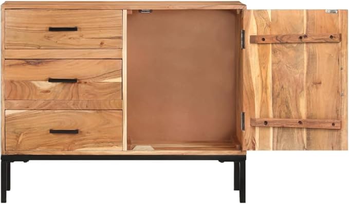 Solid Acacia Wood Sideboard Cabinet 34.6" Buffet Storage Cabinet with Drawers for Living Room Dining Room Entryway Kitchen Organization