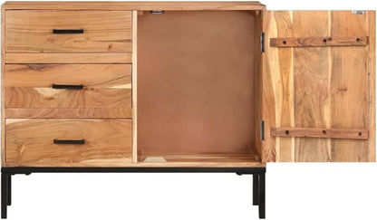 Solid Acacia Wood Sideboard Cabinet 34.6" Buffet Storage Cabinet with Drawers for Living Room Dining Room Entryway Kitchen Organization