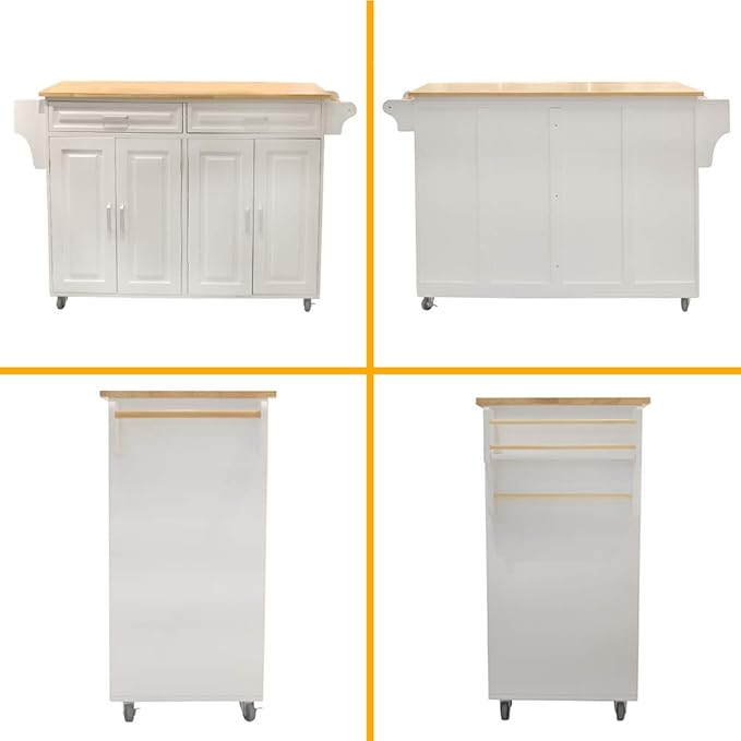 GOWE Kitchen Island & Kitchen Cart, Mobile Kitchen Island, Rubber Wood Top, Big & Adjustable Shelf Inside Cabinet for Different Utensils, Luxury Design Fits Party at Different Site.