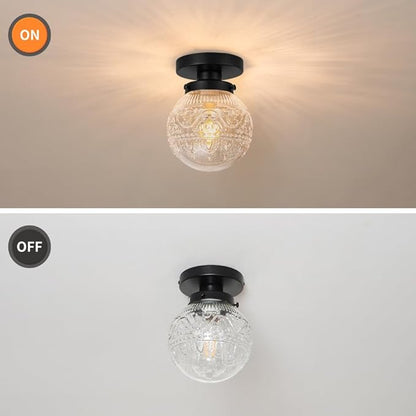 Daunton Semi Flush Mount Ceiling Light Fixtures, Vintage Globe Glass Ceiling Light Fixture, Antique Small Black Hallway Light Fixtures for Bedroom, Closet, Entryway, Bathroom, Kitchen