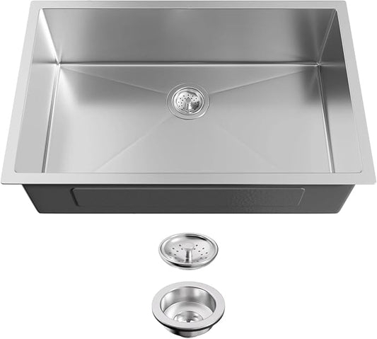 30 Inch Undermount Kitchen Sink - 30x19x9 Kitchen Sinks with Brushed, 18 Gauge 304 Stainless Steel Includes Drain Strainer, Deep Single Bowl Handmade Basin