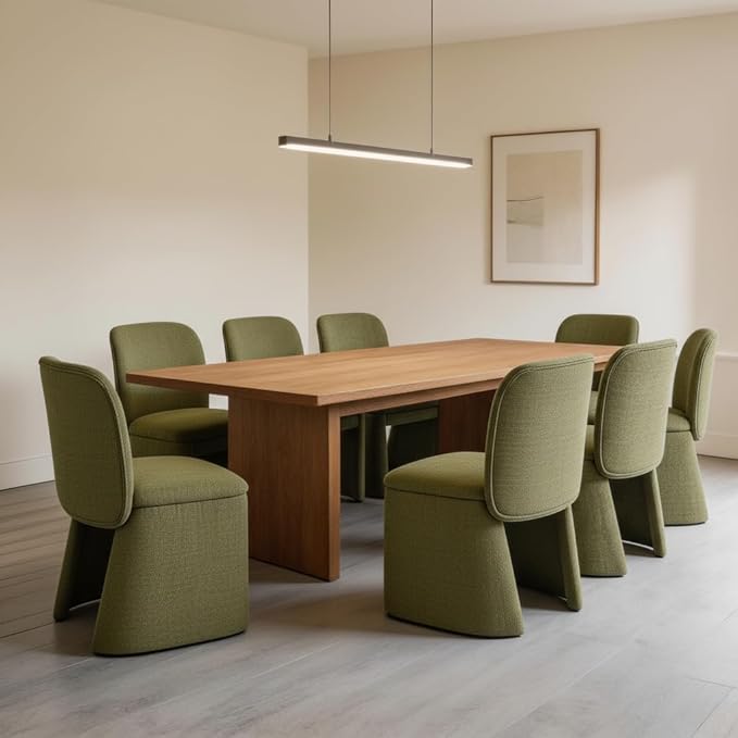 Hyfirm Modern Upholstered Dining Chairs Set of 8, Linen Accent Side Dining Chairs Armless Kitchen Chairs with Curved Back Parsons Chairs for Kitchen Dining Room Living Room, Green