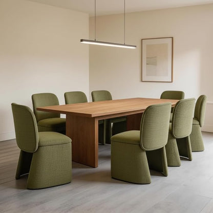 Hyfirm Modern Upholstered Dining Chairs Set of 8, Linen Accent Side Dining Chairs Armless Kitchen Chairs with Curved Back Parsons Chairs for Kitchen Dining Room Living Room, Green
