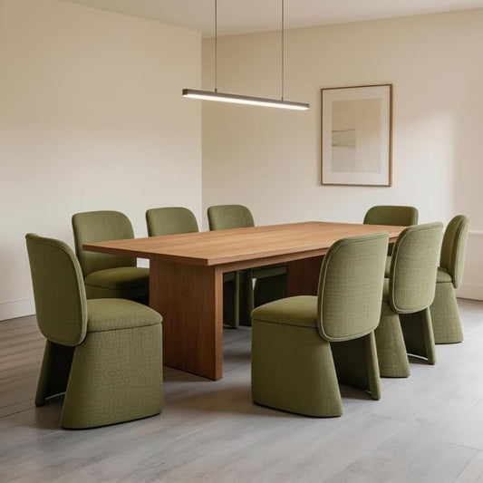 Hyfirm Modern Upholstered Dining Chairs Set of 8, Linen Accent Side Dining Chairs Armless Kitchen Chairs with Curved Back Parsons Chairs for Kitchen Dining Room Living Room, Green