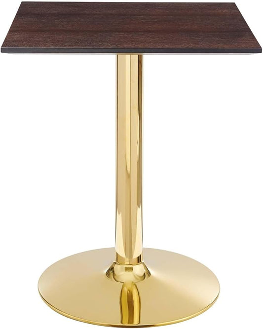 Modway Verne Square Wood Grain 24" Dining Table in Gold Cherry Walnut
