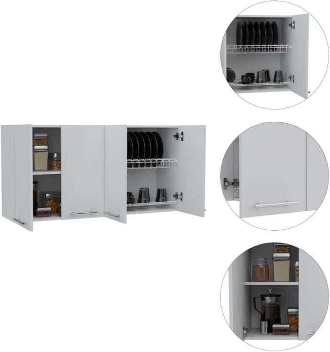 GOWE White and Light Oak 4-Shelf 6-Door 2-Piece Kitchen Set, Kitchen Island and Upper Wall Cabinet