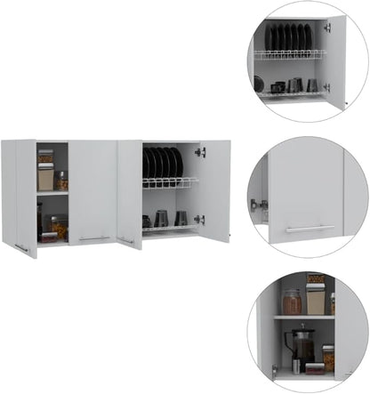 GOWE White and Light Oak 4-Shelf 6-Door 2-Piece Kitchen Set, Kitchen Island and Upper Wall Cabinet