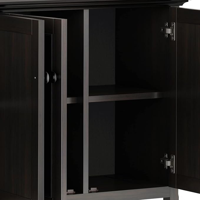 SIMPLIHOME Amherst Storage Cabinet - 66 inch Wide Solid Wood 4-Shelf Sideboard Cabinet in Hickory Brown, Transitional Buffet for Living Room or Dining Room with 4 Doors and Adjustable Shelves