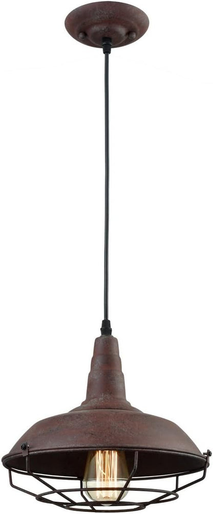 DAYCENT Barn Style Pendant Light Farmhouse Caged Pendant Lighting Industrial Metal Wire Hanging Pendant Light Barn Pendant Light Fixtures for Kitchen Island Hallway Foyer, Rust Finish