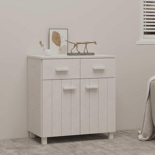 White Sideboard Buffet Cabinet with Storage, Solid Pine Wood Countertop, 31.1 x 15.7 x 31.5 in, Modern Console Table for Coffee Station, Dining Room, Kitchen or Entryway