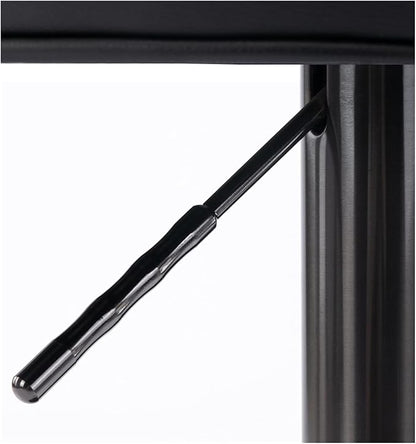 Adjustable with Back, Counter Height Kitchen Island Chair, Titanium Brushed Stainless Steel Leather Heavy Base for Coffee,Brown-Titanium Black