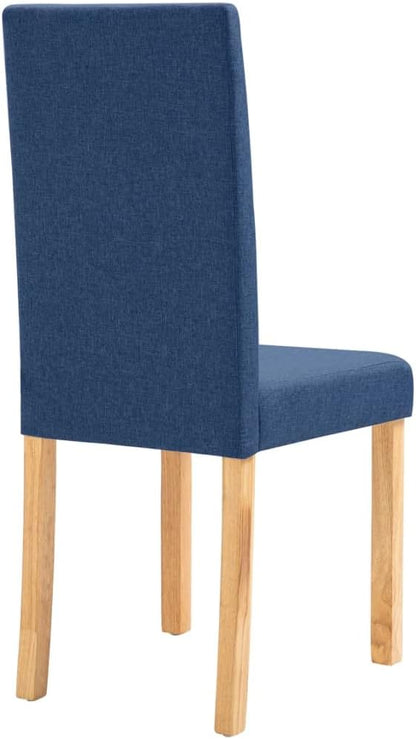 Set of 4 Blue Fabric Dining Chairs with Natural Rubber Wood Legs – Ergonomic Tufted Cushion, Durable Construction for Kitchen Dining Room Indoor Seating