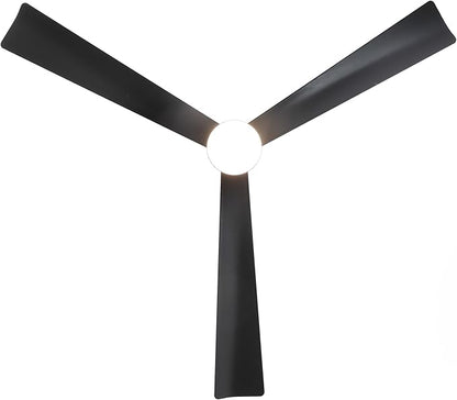 52" Black Ceiling Fan with Light and Remote, Modern 3-Blade DC Motor Ceiling Fan, Quiet Reversible Airflow, 6-Speed LED, Use for Bedroom Living Room Kitchen Indoor Use