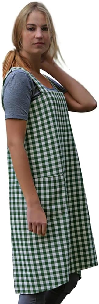 Larmliss Women's Pinafore Square Apron Baking Cooking Gardening Works Cross Back Cotton/Linen Blend Dress with 2 Pockets