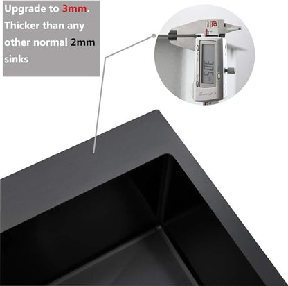 Friho 33x22 Inch Drop in Kitchen Sink Black,16 Gauge Handmade Gunmetal Black Stainless Steel Sink, Topmount Large Single Bowl Basin with Basket Strainer and Dish Grid