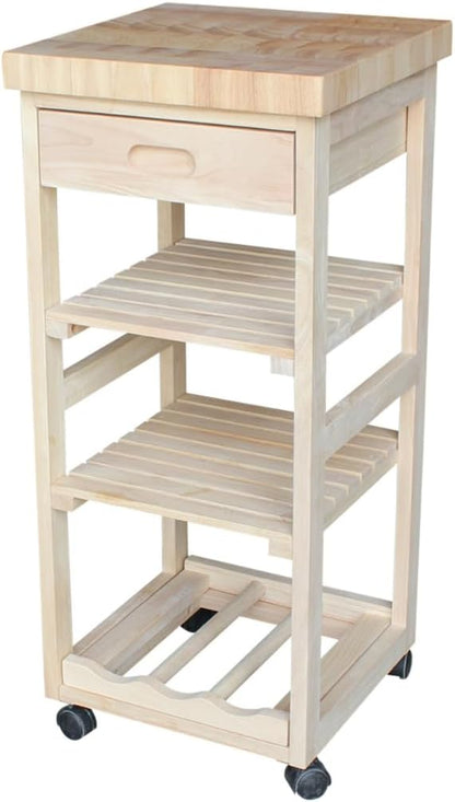 IC International Concepts, Kitchen Trolley, Solid Wood, Real Parawood, 15" W x 15" D x 33" H, 50 lbs/Shelf wt. Capacity, Easy Assembly, DIY, Paint or Stain Your Way, Unfinished