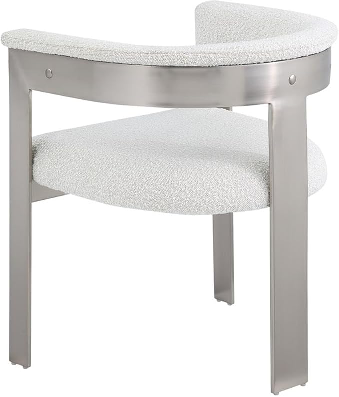 Pemberly Row Contemporary Dining Chair Set, Cream Boucle Fabric, Brushed Chrome Metal Frame, 23.5" W x 21.5" D x 28" H, Modern Upholstered Seating for Kitchen or Dining Room
