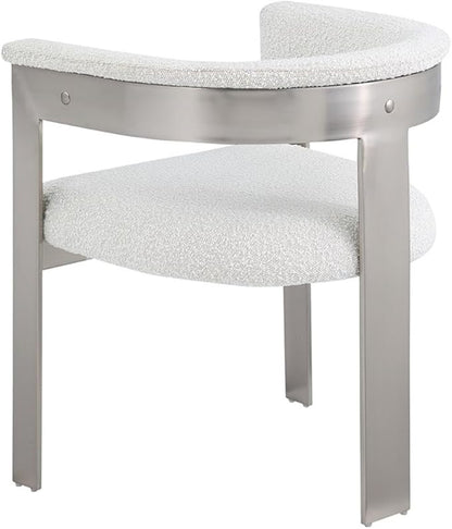 Pemberly Row Contemporary Dining Chair Set, Cream Boucle Fabric, Brushed Chrome Metal Frame, 23.5" W x 21.5" D x 28" H, Modern Upholstered Seating for Kitchen or Dining Room