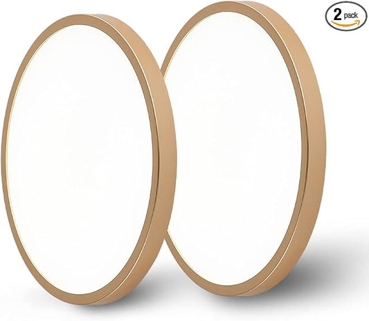 Gold LED Flush Mount Ceiling Light Fixture, 12inch 28W 5000K LED Ceiling Light Set of 2, Ultra Slim Flush Mount Ceiling Lamp for Bedroom, Living Room, Dining Room, Kitchen, Hallway