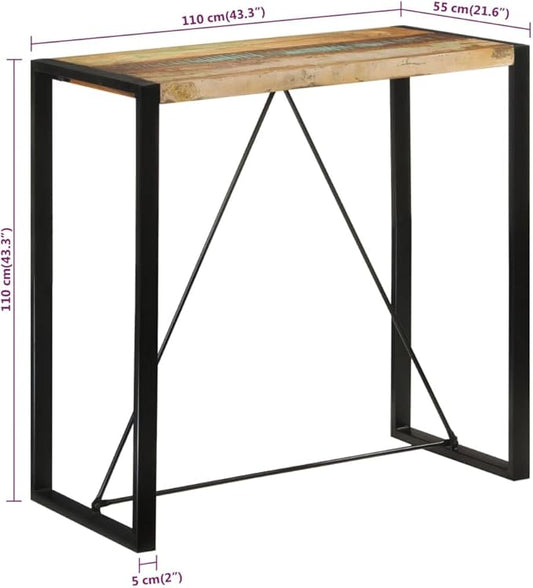 Bar Table 4-Piece Set with Solid Reclaimed Wood and Iron Frame for Outdoor Use, Medium Height Durable Industrial Design in Multicolor Finish