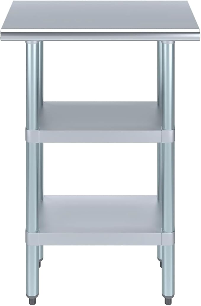 Stainless Steel Work Table with 2 Shelves | Kitchen Island Food Prep | Laundry Garage Utility Bench | NSF Certified (24" Long x 14" Deep)