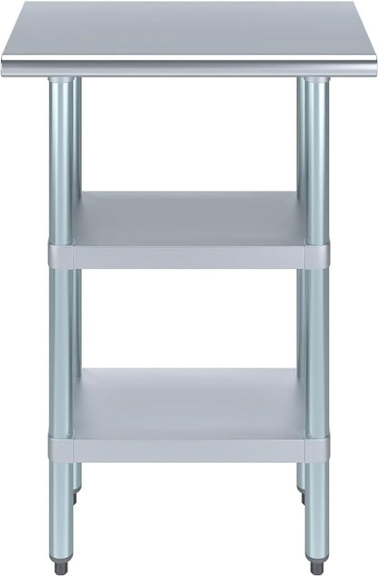 Stainless Steel Work Table with 2 Shelves | Kitchen Island Food Prep | Laundry Garage Utility Bench | NSF Certified (24" Long x 14" Deep)