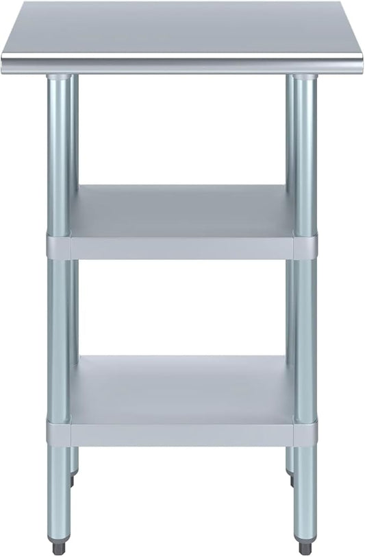 Stainless Steel Work Table with 2 Shelves | Kitchen Island Food Prep | Laundry Garage Utility Bench | NSF Certified (24" Long x 14" Deep)