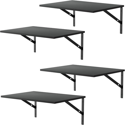 Deep Floating Wall Shelves - 4 Sets of 12 Inch Wide Black Wood Shelves for Bathroom, Bedroom, Kitchen, Living Room