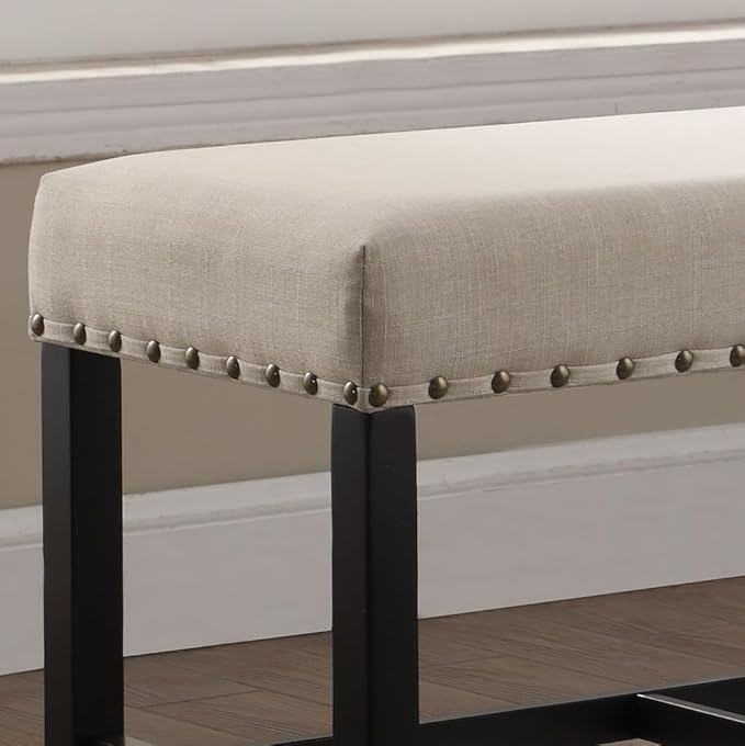 Fabric Counter Height Dining Bench with Nailhead Trim, Tan - Upholstered Bar Stool for Kitchen Island and Dining Table