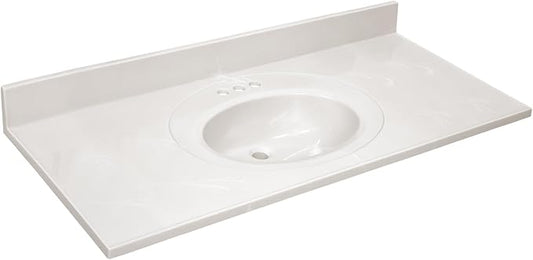 Design House Cultured Marble Vanity Top, 49 in W x 22 in D, Integrated 4 in Centerset Oval Sink & Backsplash, Ivory Swirl, 586347
