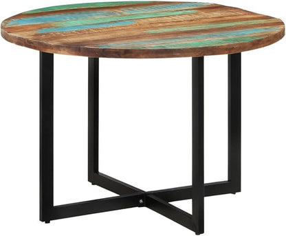 Multicolor Solid Reclaimed Wood Dining Table, Round 43.3" Medium Kitchen Table, Sleek Indoor Only Design with Powder-Coated Finish, Perfect for Dining Room