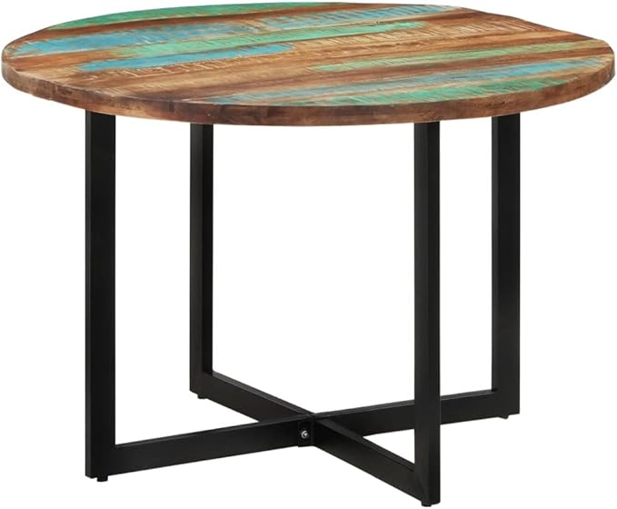 Multicolor Solid Reclaimed Wood Dining Table, Round Medium Sleek Kitchen Dinner Table, 43.3-inch for Dining Room, Easy Assembly