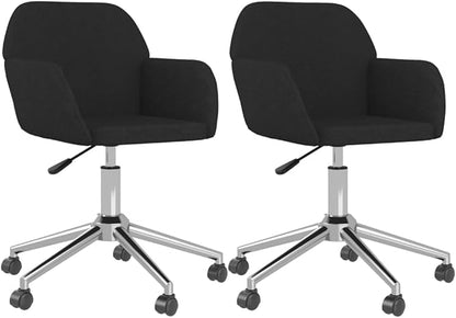 Modern Swivel Dining Chairs 2-Pack Black Fabric Upholstered Accent Chairs with 360-Degree Rotation for Kitchen Living Room Bedroom Vanity