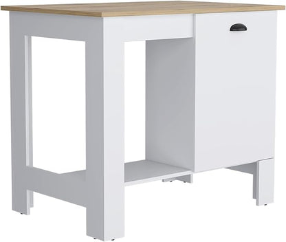 Kitchen Island 35" H with 1 Door Storage Cabinet 2 Internal Shelves and 1 Open Shelf Multi-Use Kitchen Table for Storage Practical