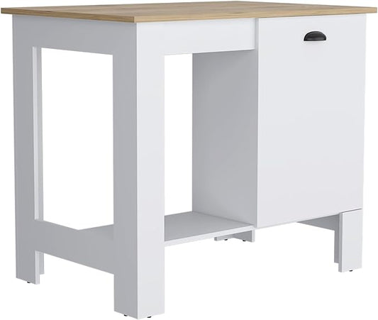 Kitchen Island 35" H with 1 Door Storage Cabinet 2 Internal Shelves and 1 Open Shelf Multi-Use Kitchen Table for Storage Practical