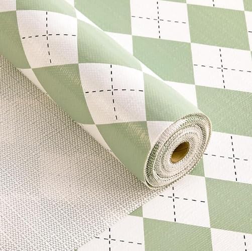 Coavas Shelf and Drawer Liner, Non Slip Extra Grip Non Adhesive Waterproof Thickened Cabinet Mat, Easy Cut for Kitchen Pantry Bathroom Dresser Cupboard (Green Rhombic, 12IN x 30FT)