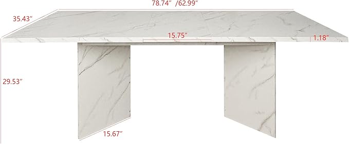 Extendable Dining Room Table for 6 8 10, Modern Faux Marble Wooden Long Large Rectangular Expanding Conference Kitchen Table, White