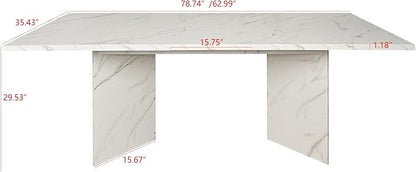 Extendable Dining Room Table for 6 8 10, Modern Faux Marble Wooden Long Large Rectangular Expanding Conference Kitchen Table, White