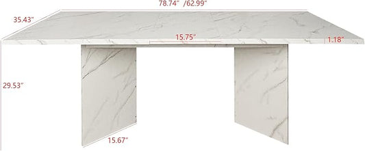 Extendable Dining Room Table for 6 8 10, Modern Faux Marble Wooden Long Large Rectangular Expanding Conference Kitchen Table, White